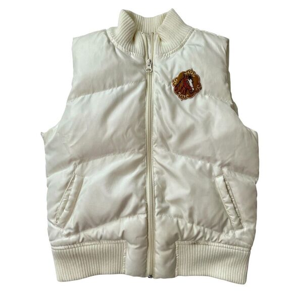 Old Navy Down Puffer Vest Size Large Girls Ivory Vintage 90s Horse Patch… - Picture 1 of 8